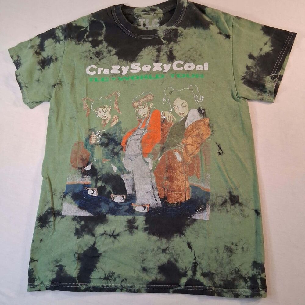 TLC CrazySexyCool Band Graphic T Shirt Womens Size S Small Green Black Tie Dye